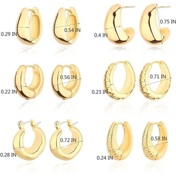 Chunky Hoop Earrings Set 14K Gold Hoop Earrings Women Hypoallergenic Thick Hoops - Picture 5 of 6